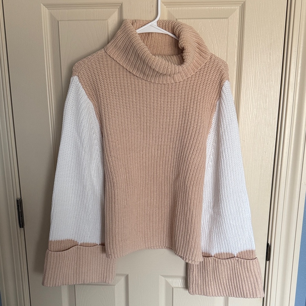 Sugarlips Cream and Tan Cowl Neck Sweater